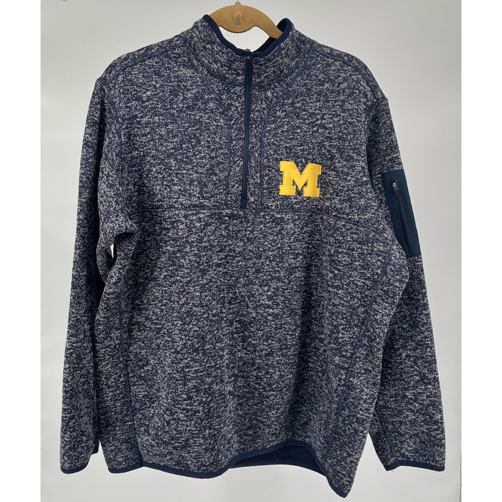 ANTIGUA Michigan Wolverines 1/2 zip Fleece Pullover Heather Blue Size XL Unisex